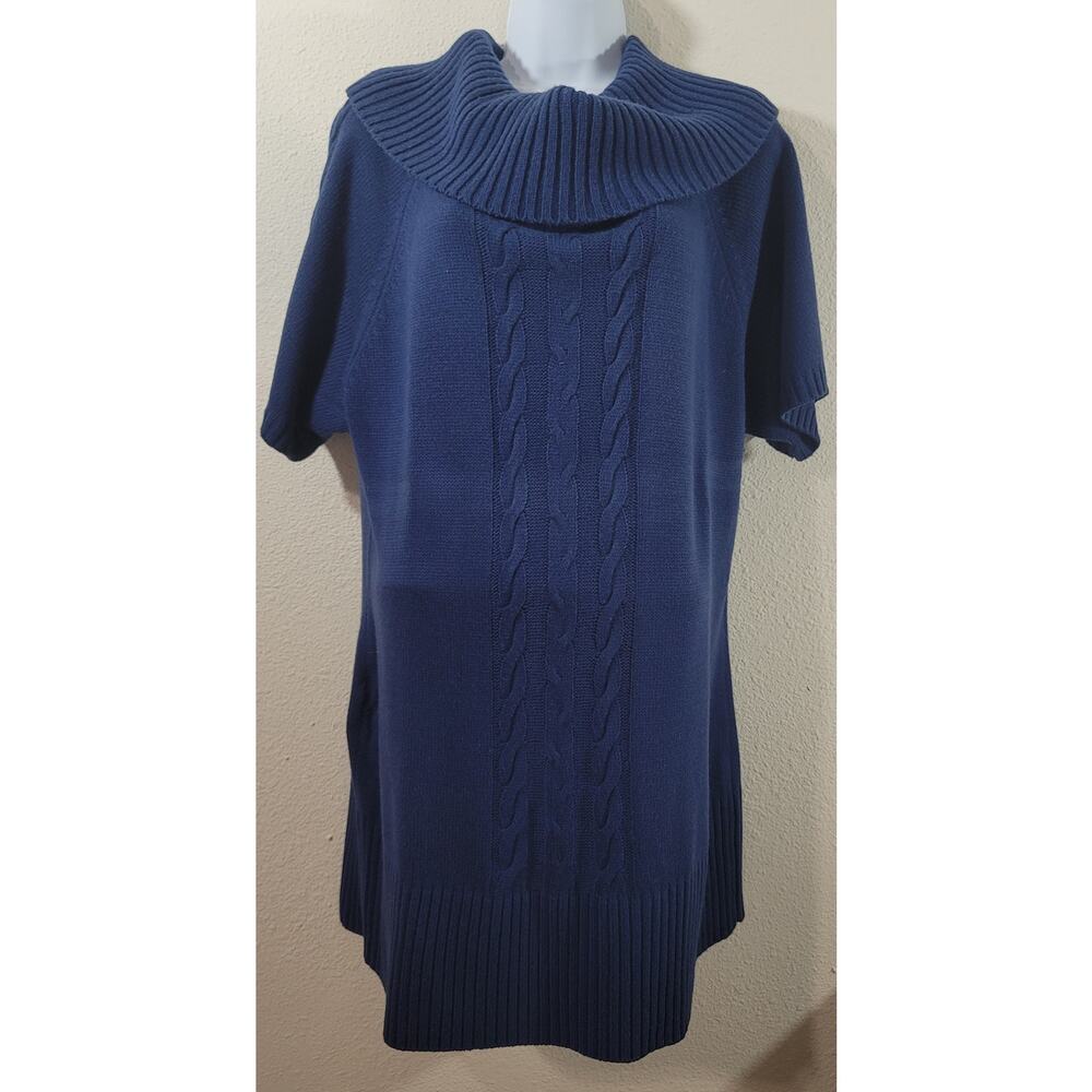 Lane Bryant Blue Cowl Neck Cable Knit Sweater 18 20 Short Sleeves Soft Stretchy
